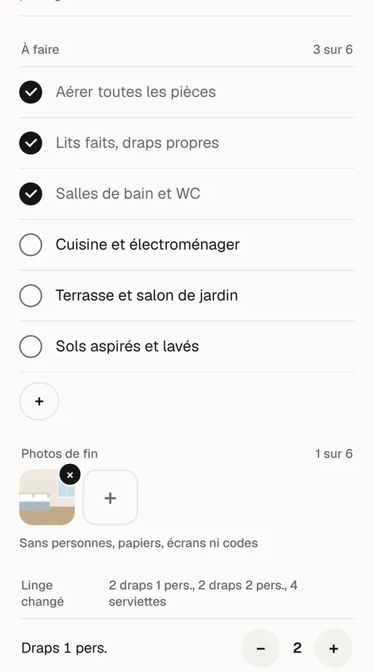Écran de Rotative : Check-list, photos, linge : tout sur une feuille