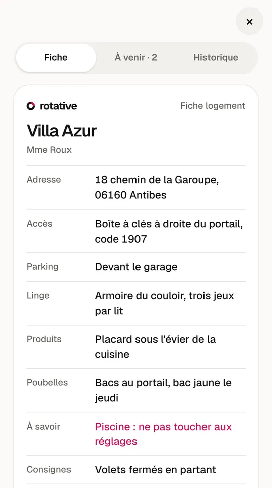 Écran de Rotative : Le code, le linge, les poubelles, au même endroit